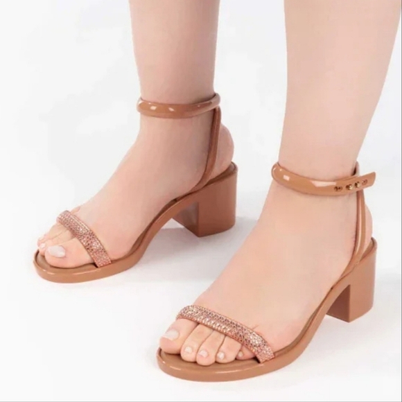 NWT Melissa Shiny Jelly Rhinestone Heel in Copper Brown Sz. 6 - Picture 2 of 3